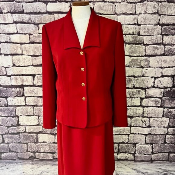 Le Suit Red Jacket & Matching Skirt Size 14 - Picture 1 of 10